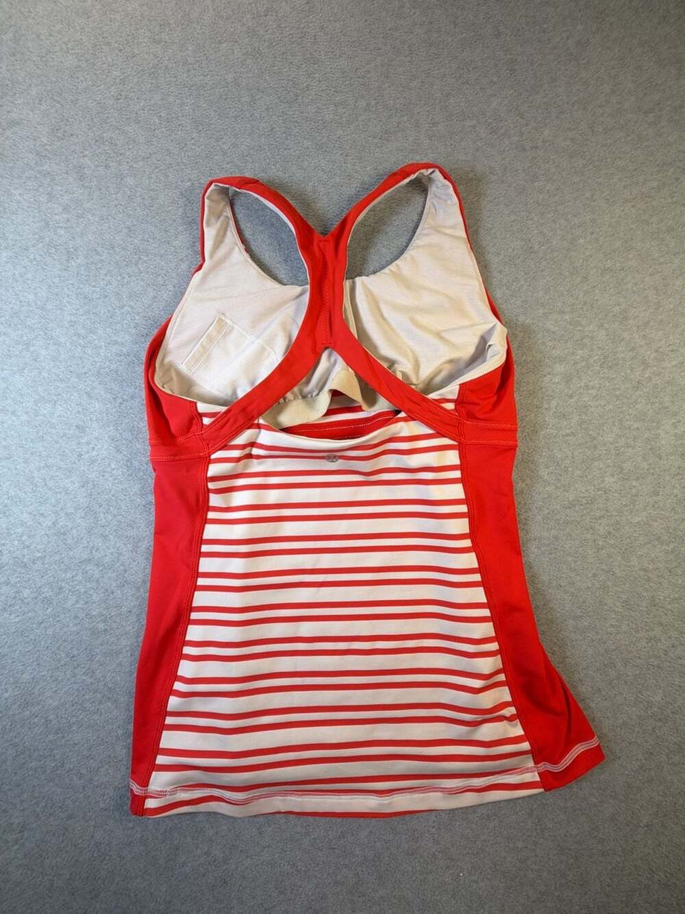Lululemon Run Fast Track Tank Top Red White Stripe Built-In Bra - Picture 5 of 7